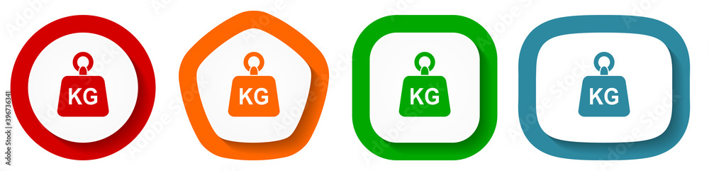 Set of flat design vector kg icons, kilogram symbol illustration in eps 10 Set of flat design vector kg icons, kilogram symbol illustration in eps 10