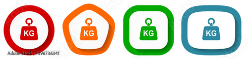Set of flat design vector kg icons, kilogram symbol illustration in eps 10