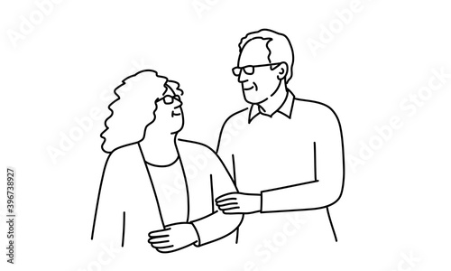 Couple of elderly people look at each other.