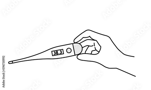 Human hand holding a electronic thermometer. Heat. 