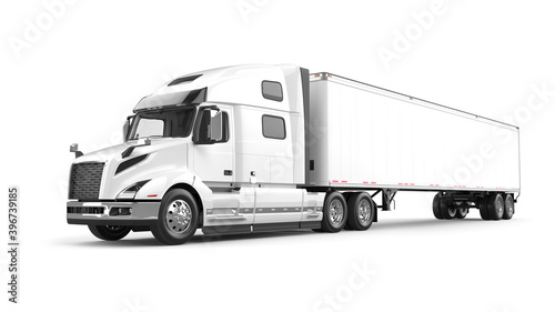Semi-trailer truck 3D rendering isolated on white background. photo