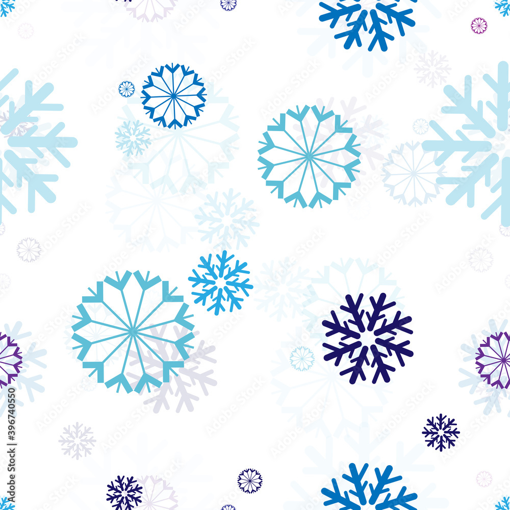Seamless repeating background of different kinds of snowflakes