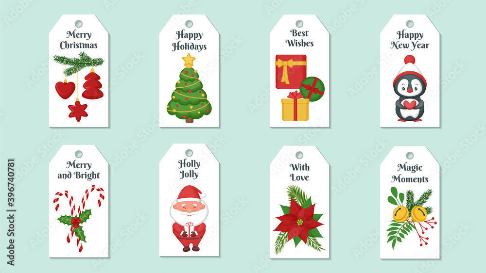 Set of Christmas gift tags. Vector illustration.