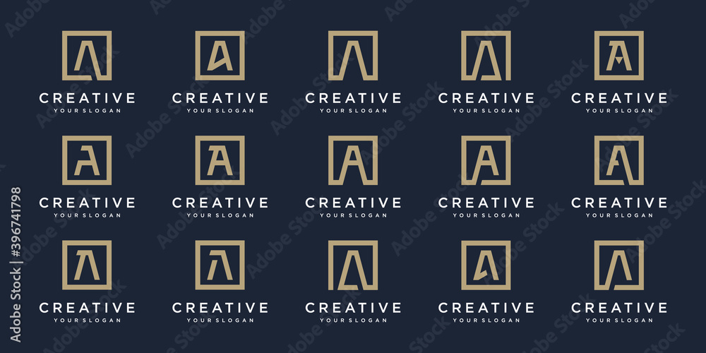 set of Logo design letters A with Square style. Vector template set of Logo design letters A with Square style. Vector template