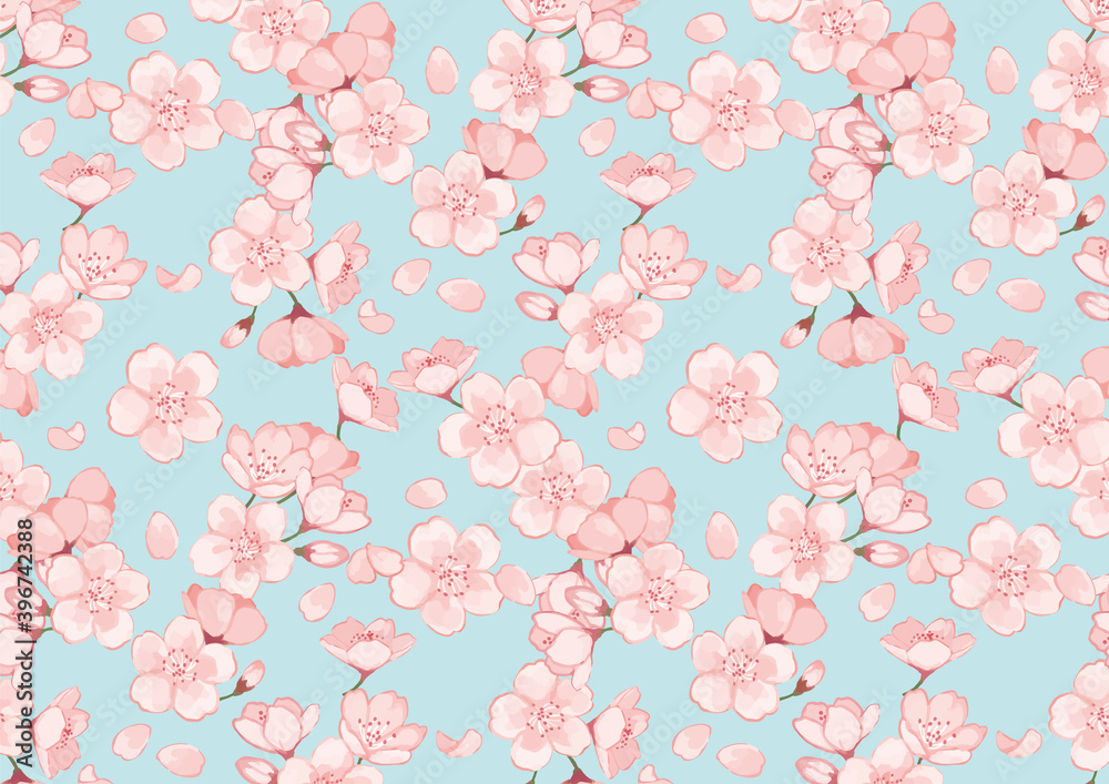 桜のパターン背景装飾イラスト　蕾　花びら　春