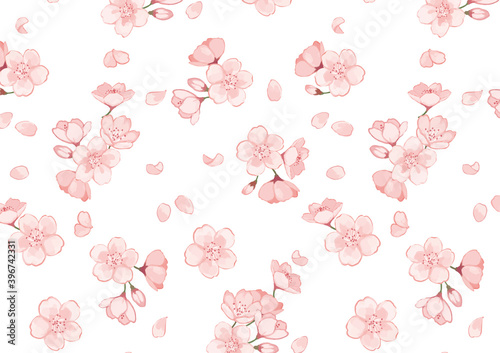 桜のパターン背景装飾イラスト　蕾　花びら　春