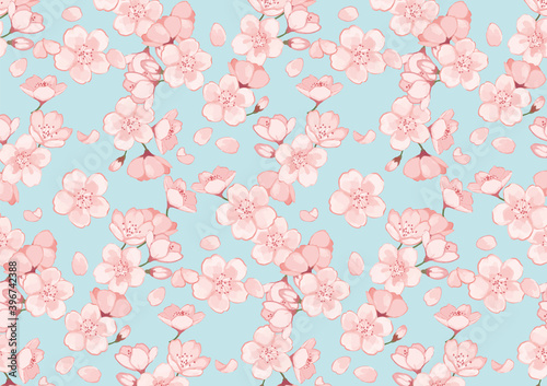 桜のパターン背景装飾イラスト　蕾　花びら　春