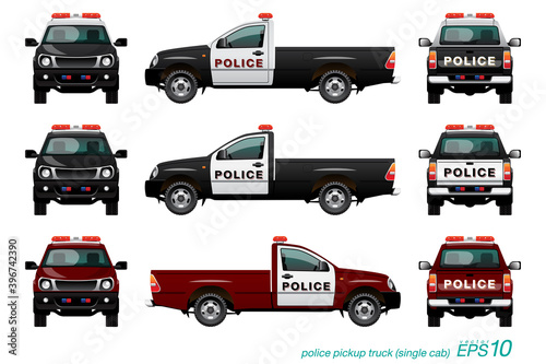 pickup truck police car with red siren