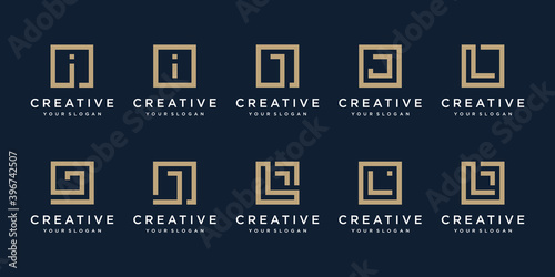 set of Logo design letters I, J and L with Square style. Vector template