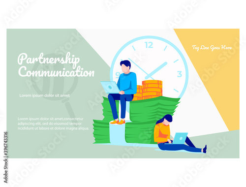Motivation and development landing page template. Business people celebrating financial success. Partnership and collaboration, business motivation and ambitions flat vector illustration