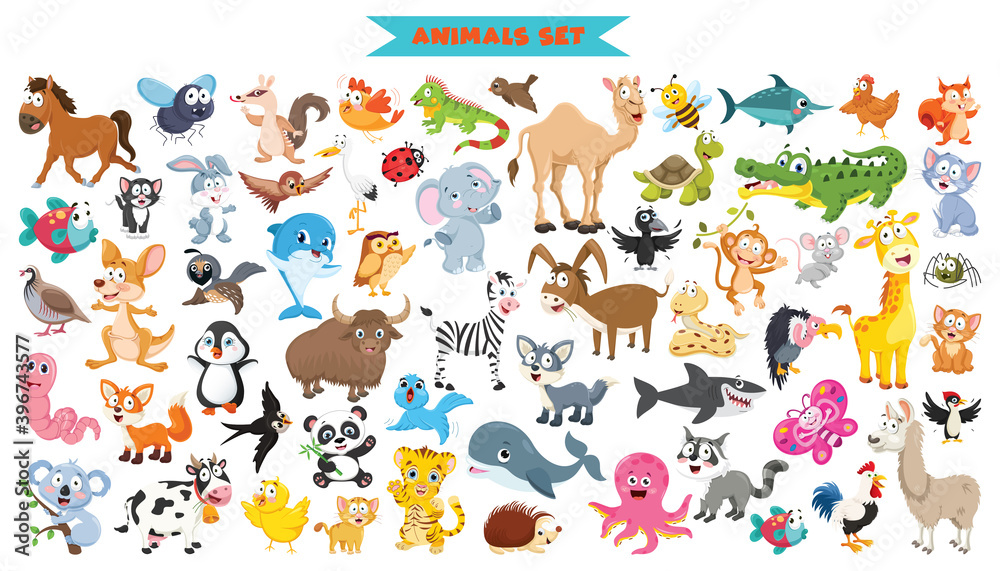 Fototapeta premium Collection Of Funny Cartoon Animals