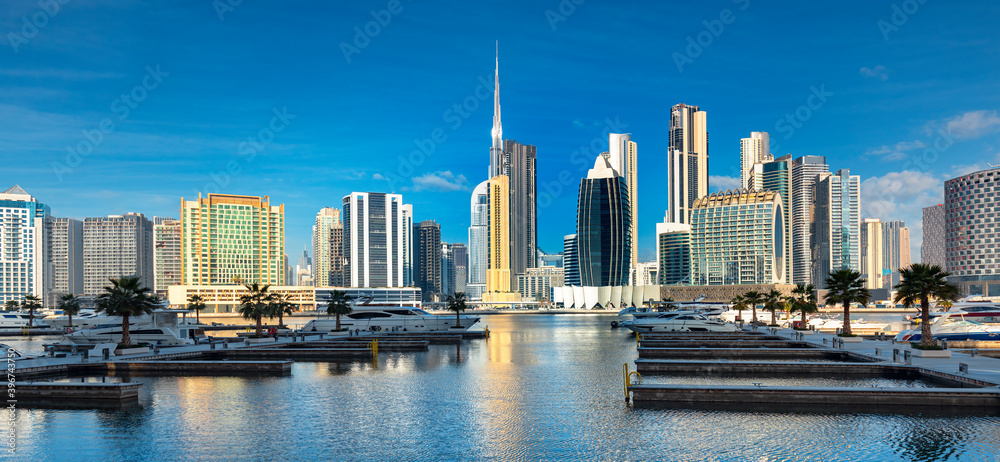 ,dubai, UAE ,Dubai skyscrapers in beautiful city center and Sheikh Zayed road traffic,Dubai,United Arab Emirates