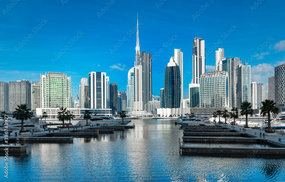  TOP OF DUBAI, UNITED ARAB EMIRATES - MARCH  View on modern center of Dubai with skyscrapers and busy evening traffic,Dubai,United Arab Emirates