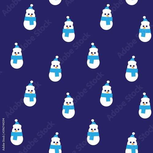 Blue Christmas Snowman seamless pattern background