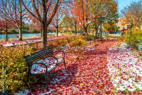 Elgin Town Park view with autumn colors in Illinois of USA