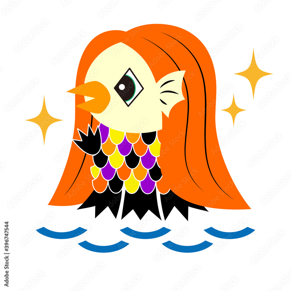日本の妖怪 アマビエ イラスト ベクター Stock Vector | Adobe Stock