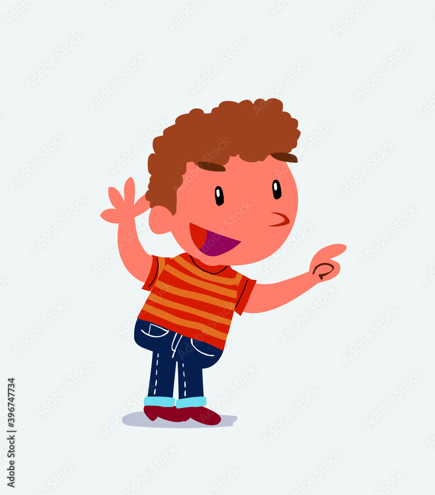 cartoon character of little boy on jeans pointing while arguing