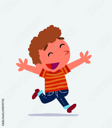 cartoon character of little boy on jeans running euphoric