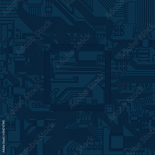 Electronic computer hardware processor technology Circuit board. Motherboard digital chip. Tech science engineering motherboard component background
