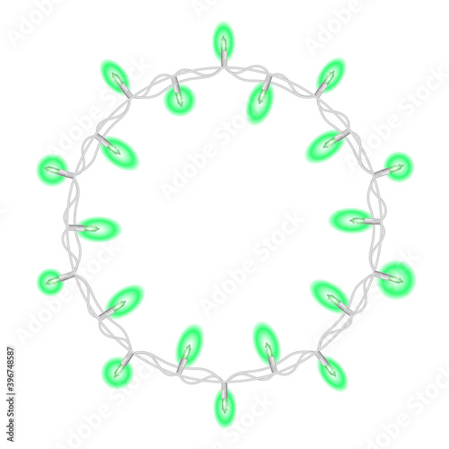 Christmas lights isolated realistic design elements. Vector red, yellow, blue and green glow light bulbs on wire strings isolated.