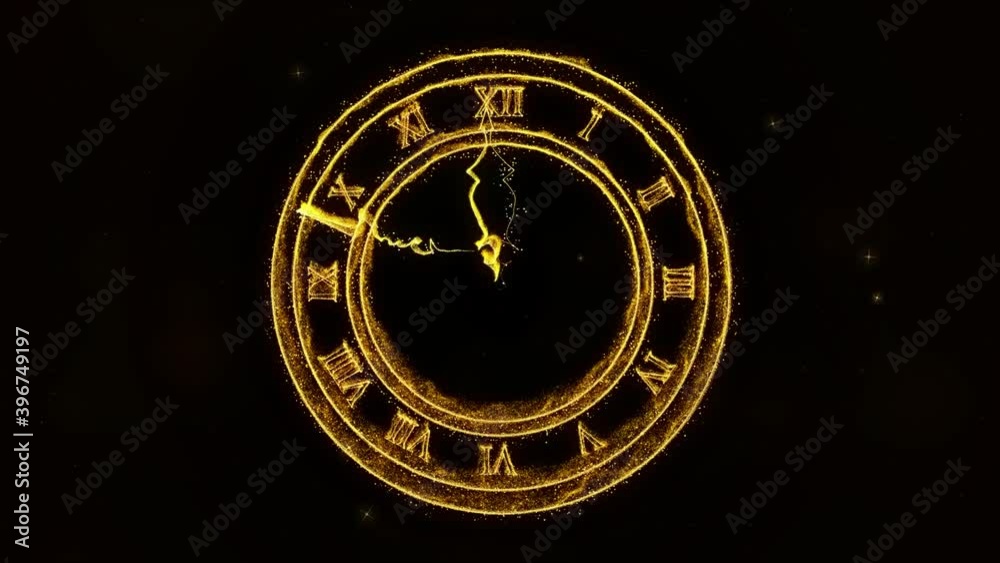 Holiday background with golden clock and shiny fireworks Holiday background with golden clock and shiny fireworks