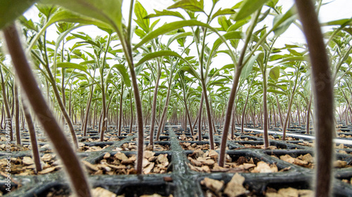 Agricultural seedbed with poinsettias and tomatoes