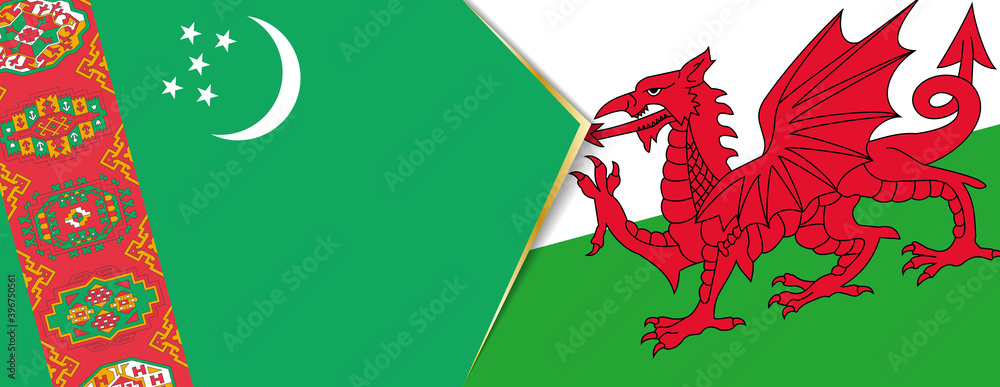 Turkmenistan and Wales flags, two vector flags.