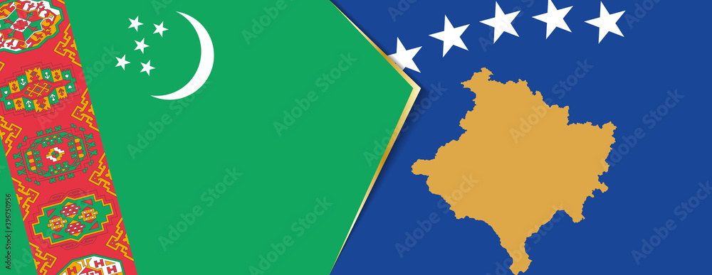 Turkmenistan and Kosovo flags, two vector flags. Turkmenistan and Kosovo flags, two vector flags.