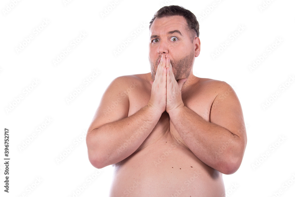 Fototapeta premium Funny fat man. Male problems.