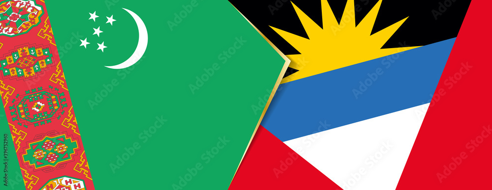 Turkmenistan and Antigua and Barbuda flags, two vector flags. Turkmenistan and Antigua and Barbuda flags, two vector flags.