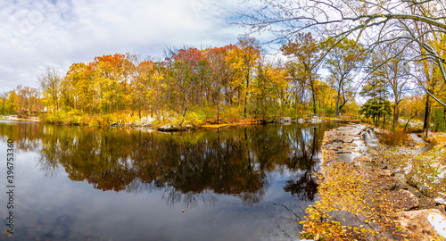 Delnor Woods Park view with autumn colours in Illinois
 photo