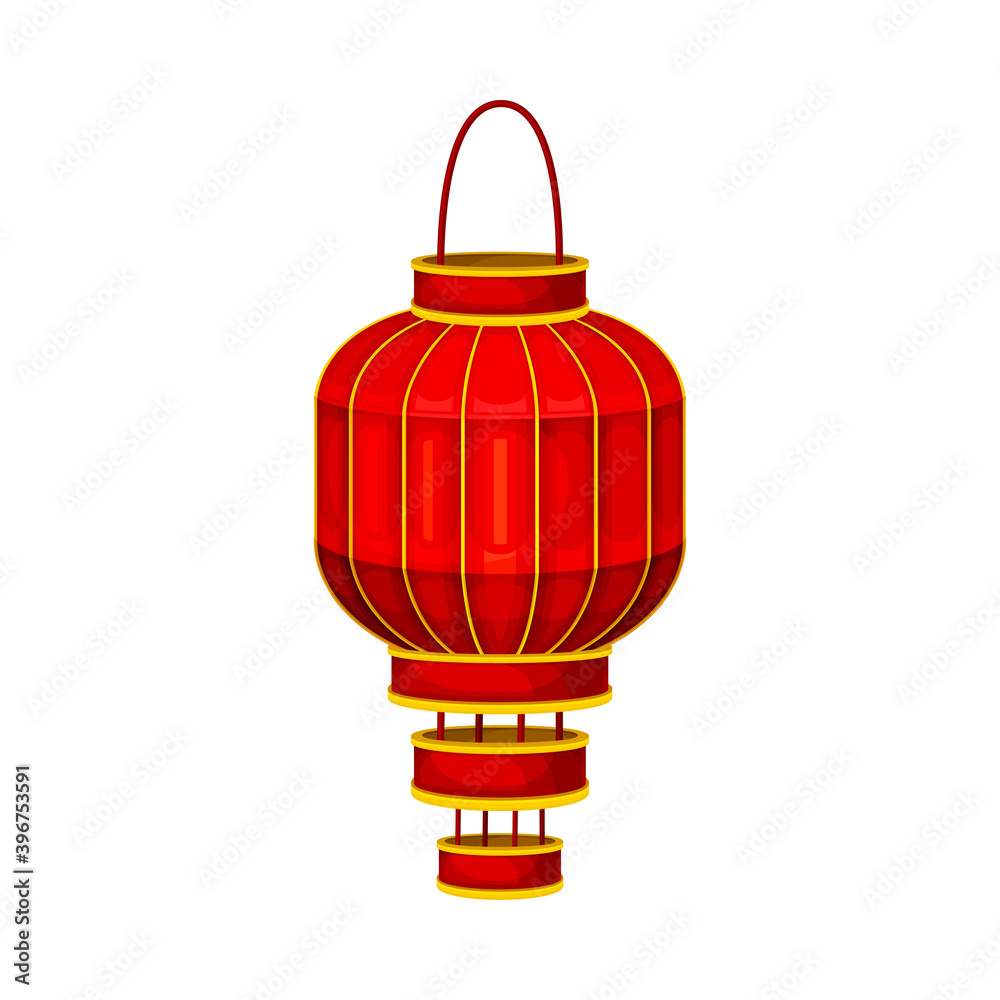 Red Paper Bag with Candle Inside as Chinese Lantern Used as Festive Decoration Vector Illustration