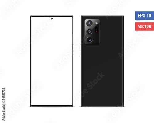 Realistic vector flat mock-up Samsung Galaxy Note20 Ultra isolated on white background. Scale image any resolution
