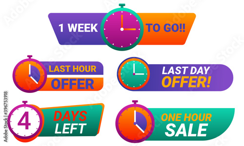 Countdown badges set with clock