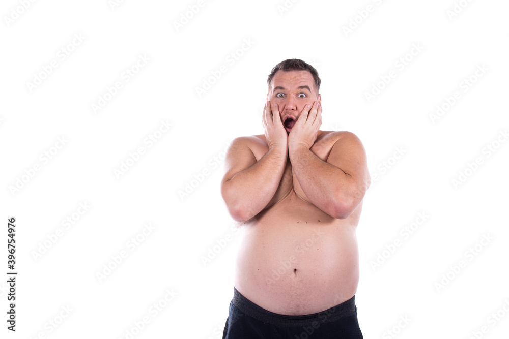 Fototapeta premium Funny fat man. Male problems.