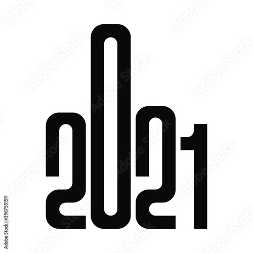 Happy new year 2021 logo text design. Brochure, card, banner design template. Comic composition in the form of a hand gesture. Vector illustration. Isolated over white background.