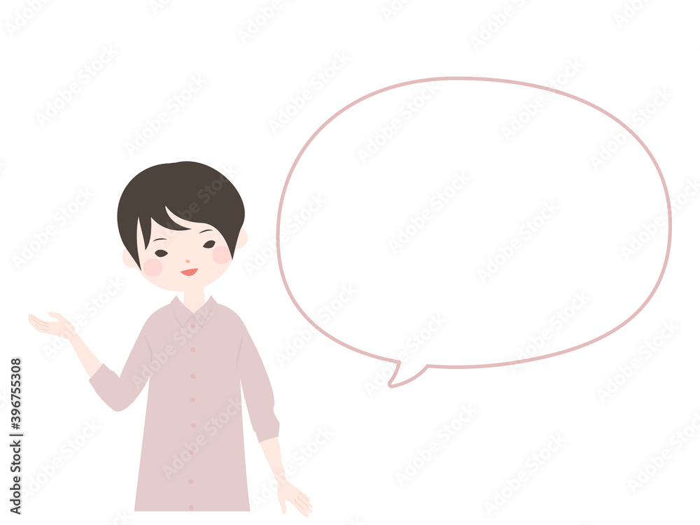 案内をするポーズの若い女性とフキダシ【主線なし】 案内をするポーズの若い女性とフキダシ【主線なし】