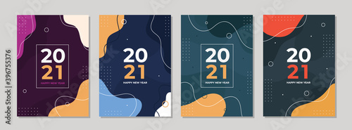 Set of abstract creative universal cover templates. Special new year 2021 invitaion card.