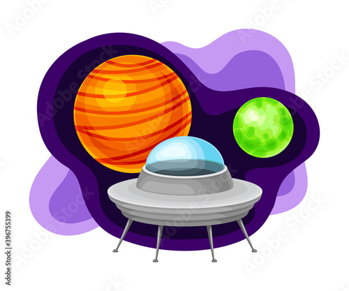 Celestial Body or Planet with Drifting Sputnik Vector Composition