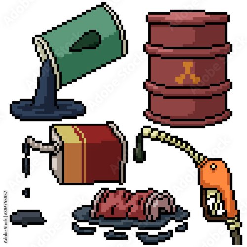 pixel art set isolated oil waste