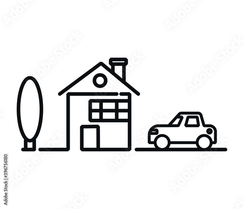 Picture of a living house with car, flat style illustration, vector.
