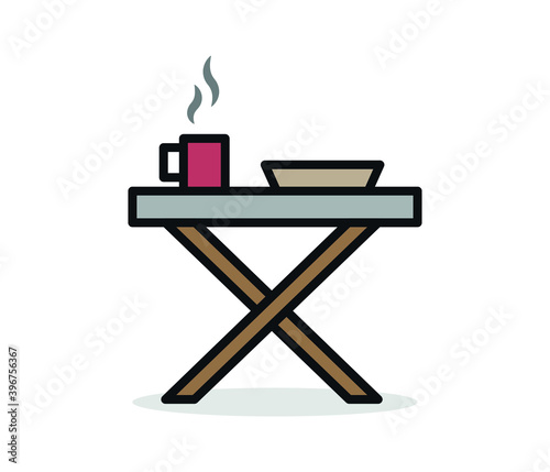 Picnic, camping Table Line Icon with Editable Strokes and Pixel Perfect.