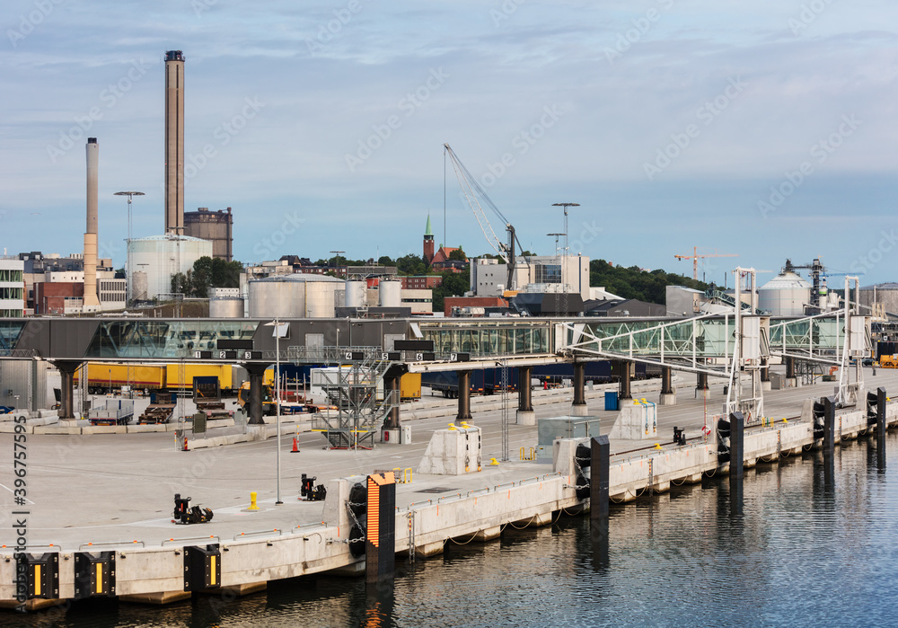 oil fuel tanks and containers in port of Stockholm, Sweden