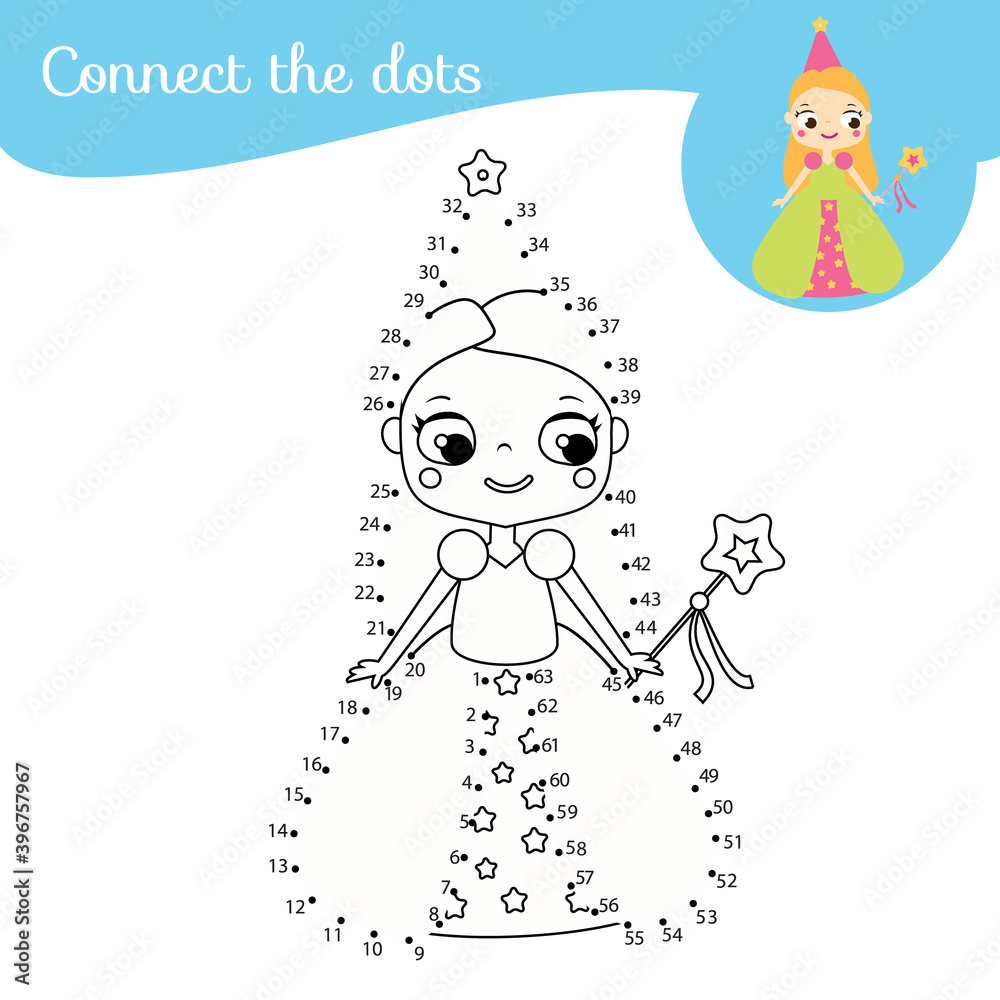 Connect the dots. Dot to dot by numbers activity for kids and toddlers.  Children educational game. Cute fairy princess Stock Vector