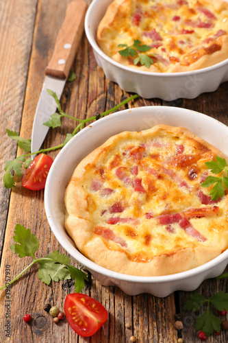 homemade quiche with egg, cream and cheese