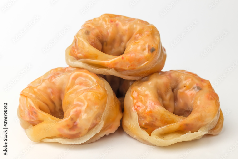 Kimchi dumplings on white background Kimchi dumplings on white background
