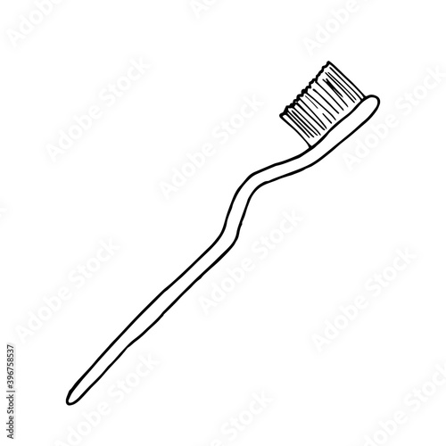 toothbrush icon, sticker. sketch hand drawn doodle. vector scandinavian monochrome minimalism. hygiene, teeth cleaning. health care