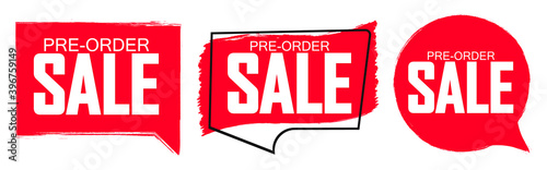 Set Pre-Order Sale banners design template, discount tags, brush grunge, vector illustration