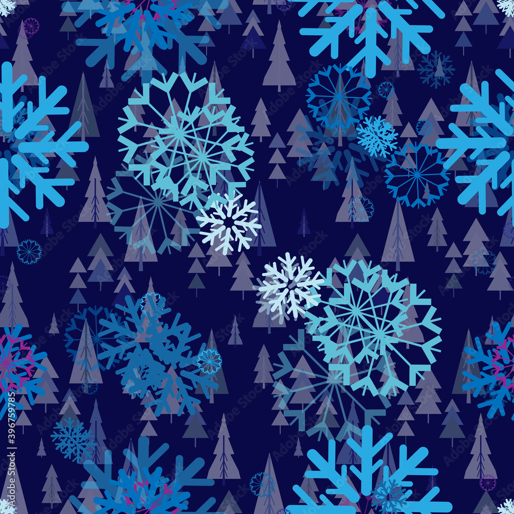 Seamless repeating background of different kinds of snowflakes Seamless repeating background of different kinds of snowflakes