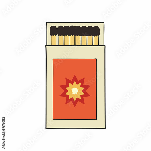 A matchbox with matches. Vector flat illustration on a white background.